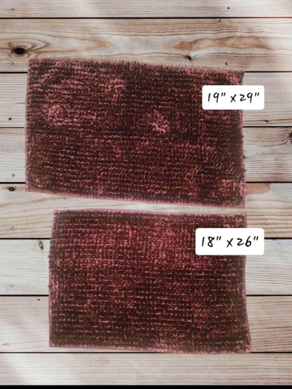 Set of 2 - Burgundy Red Bathroom Rugs Bathmats - Pile Chenille - Non-Slip